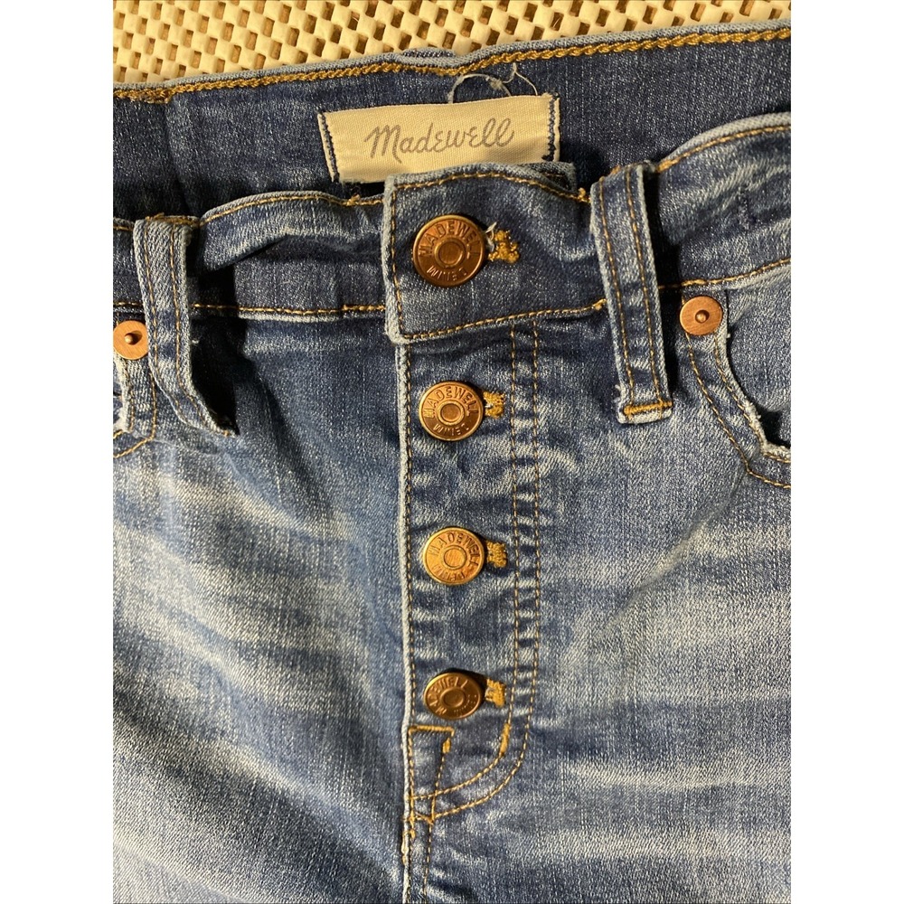 Madewell Button Fly 10" High Rise Skinny Jean Women Sz 27 Medium Wash Distressed - Picture 2 of 9